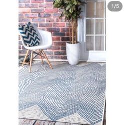 ✨️ R20#30  nuLOOM Wavy Geometric Blue 7' 6  x7 6"Square Indoor/ Outdoor Square Rug 📍MA1