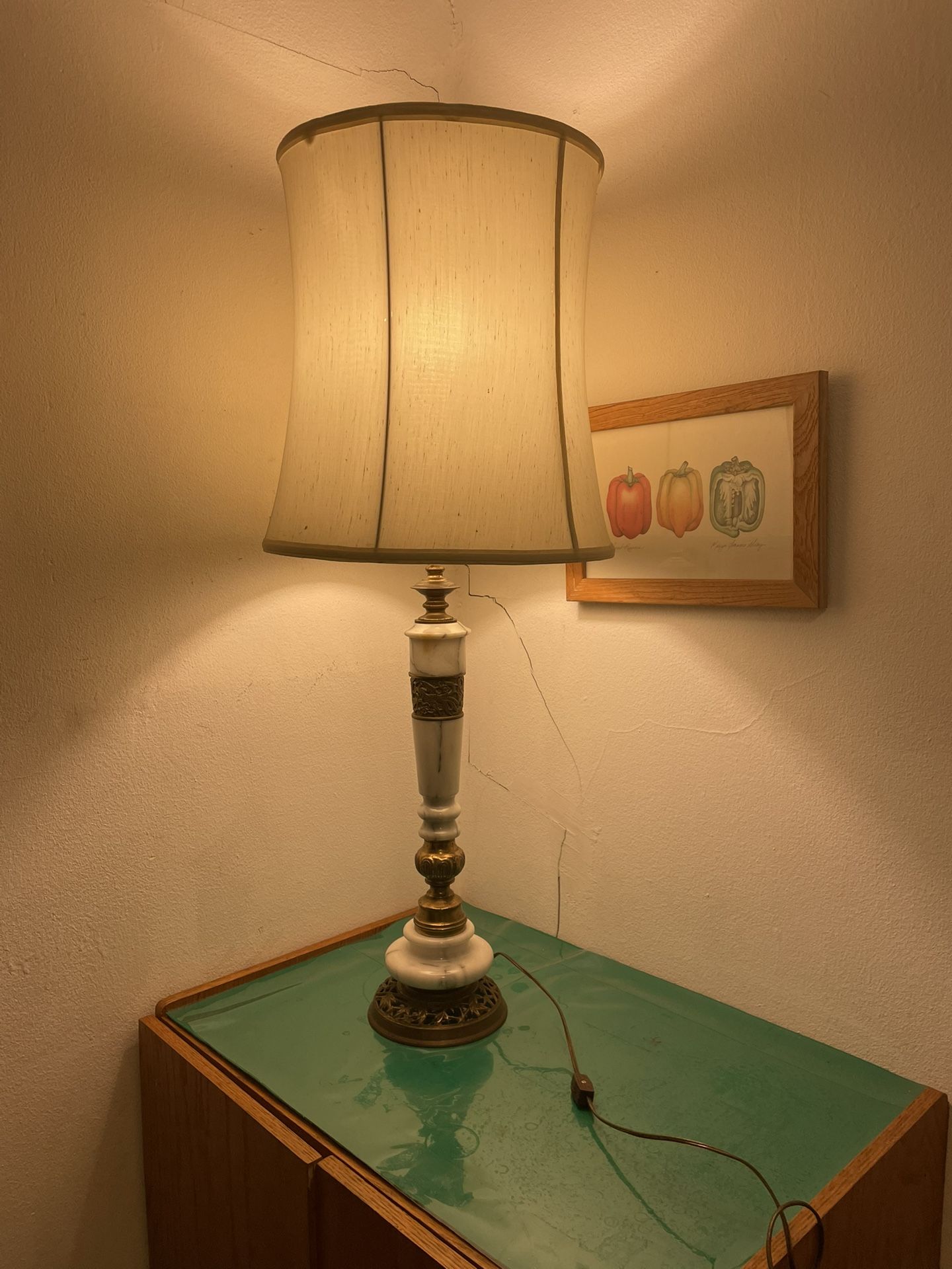 Antique Marble Bronze/Brass Lamp