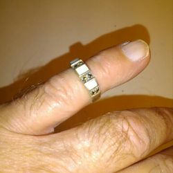 Sterling Silver Ring With Opal And 10 Points Of Diamonds.size 6.5