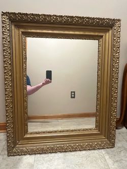Vintage Gold gilt ornate layered wood framed mirror 35 3/8 in x 29.25 in . Width 3 . Truly a gorgeous piece . Came from a waterfront estate in Dover,N