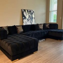 🕳ASK FOR A DISCOUNT COUPON  SPRING STORE OUTLET 💨💨 black Velvet Doublee Chaisee Sectional / Other Home Garden  Household Home Decor 