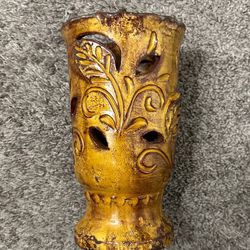 Vintage Vietri Italy Brutalist Style Textured Art Decorative Pottery Honey Color Tealight Pot Vessel