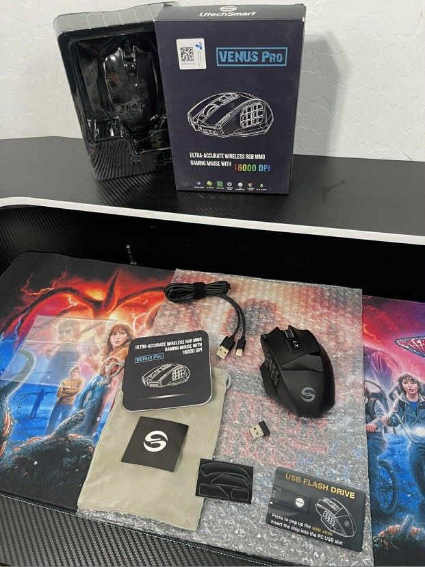 New UtechSmart Venus Pro RGB Wireless MMO Gaming Mouse, 16,000 DPI Optical Sensor, 2.4 GHz Transmission Technology, Ergonomic Design, 16M Chroma RGB L
