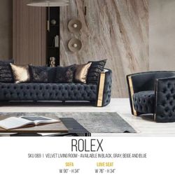 New Black  Velvet  Sofa And Loveseat  With  Gold  Details 