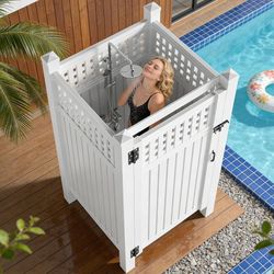 2077c（2）Outdoor Shower Enclosure, Rust-Proof Engineering Grade PVC Privacy Shower Station, Outdoor Shower Easy DIY Assembly for Pool, Beach, Backyard,