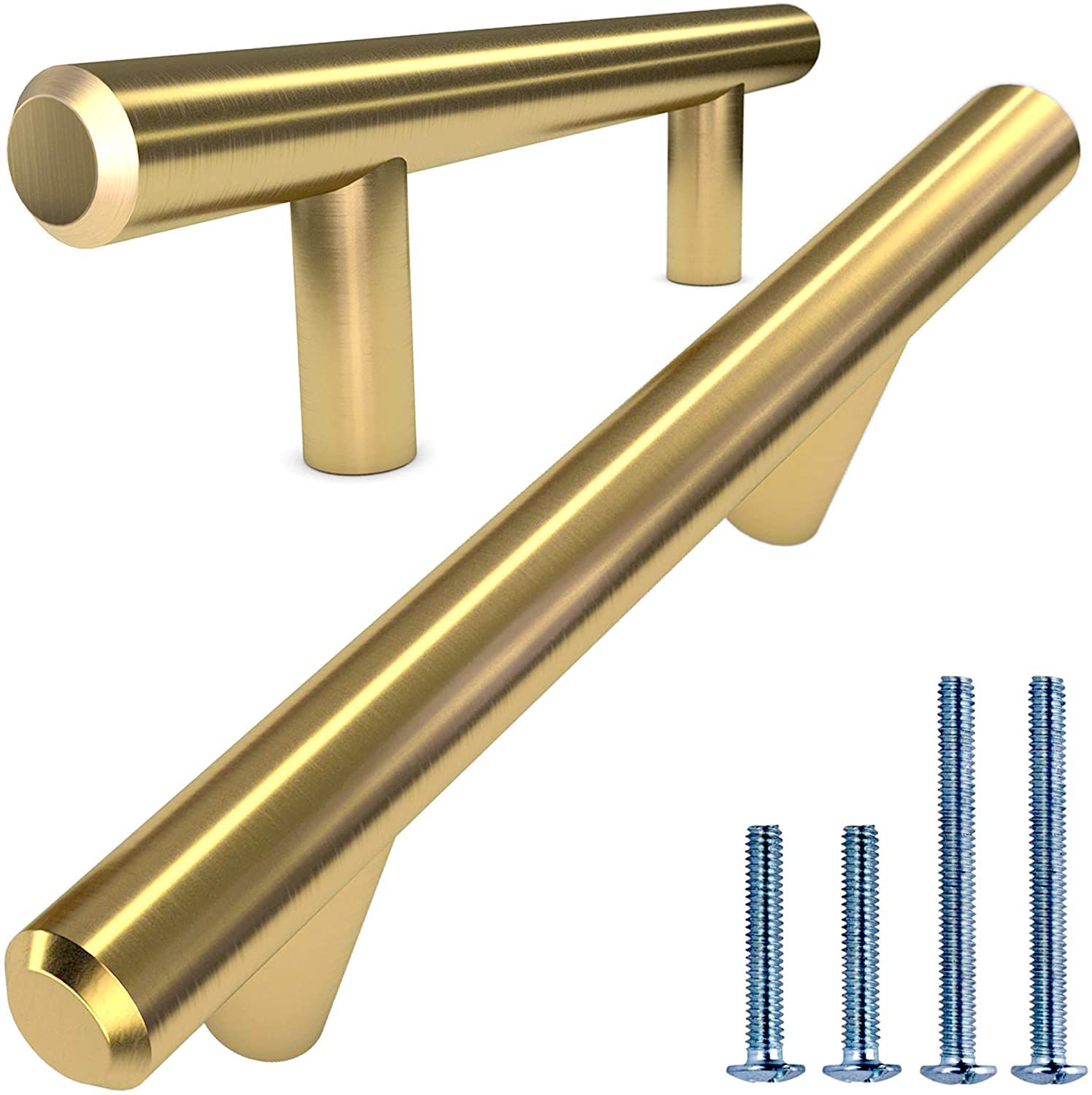 (10) 6" Brushed Satin Gold/Brass Finish Hollow Steel Bar Handle Knob Pull | Kitchen Cabinet