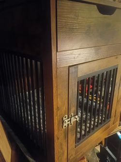 Wooden Dog Crate Furniture End Table with Charging Station