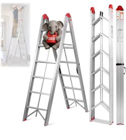 Step Folding Ladder, Aluminum Alloy A Frame Ladder 330 Lbs Capacity 79" x 17.5" x 40",Lightweight Twin Front Step Ladder with Anti-Slip Feet, Foldable