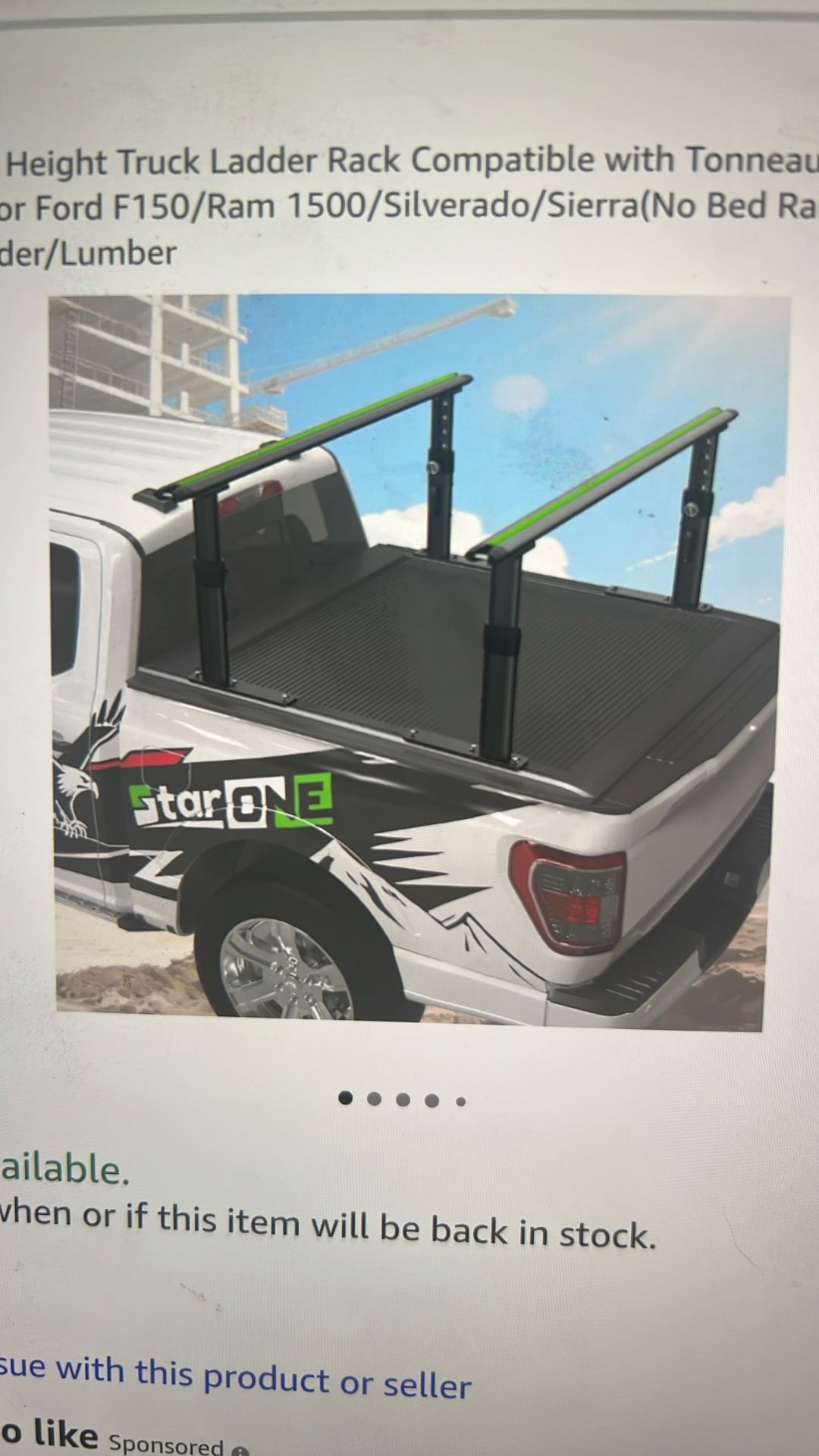 NEW Truck Ladder Rack. Adjustable Height.Compatible w/Tonneau Cover, Aluminum Truck Bed Rack Fit for Ford F150/Ram 1500/Silverado/Sierra(No Bed Rails)