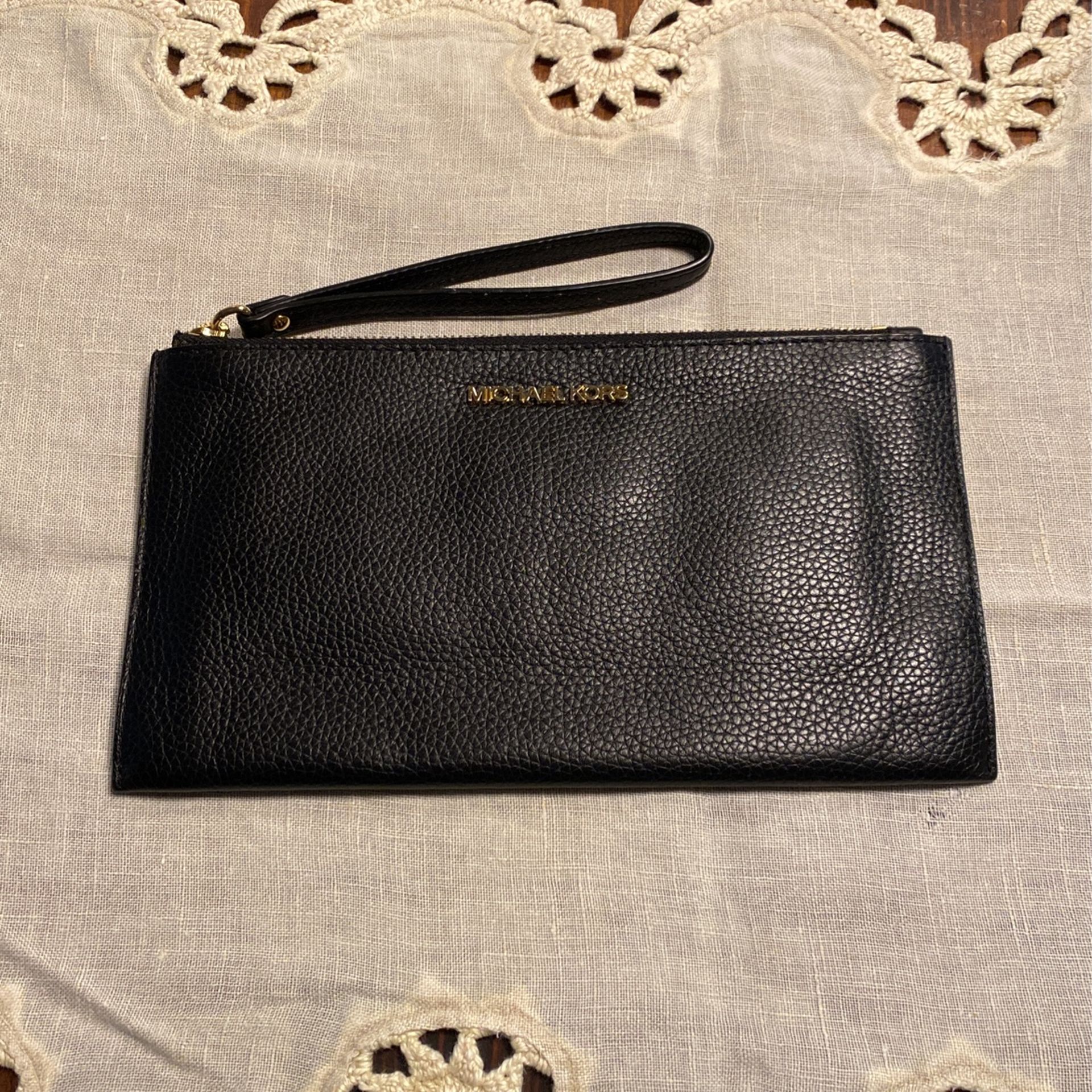 Michael Kors Black Cow Grain Leather Clutch Wristlet
