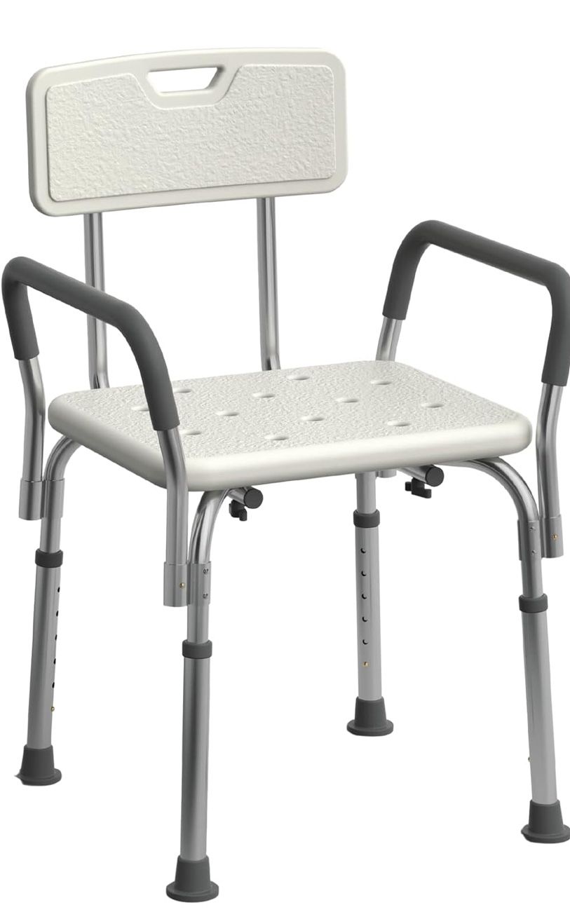 NEW IN BOX Shower Chair Seat with Padded Armrests and Back | Heavy Duty for Bathtub | Slip Resistant with Adjustable Height | with 350 lb Capacity