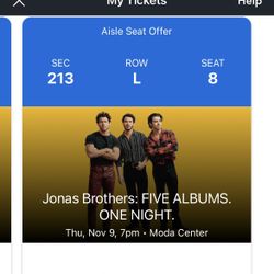 Jonas Brothers Tickets 11/9 Moda Center 