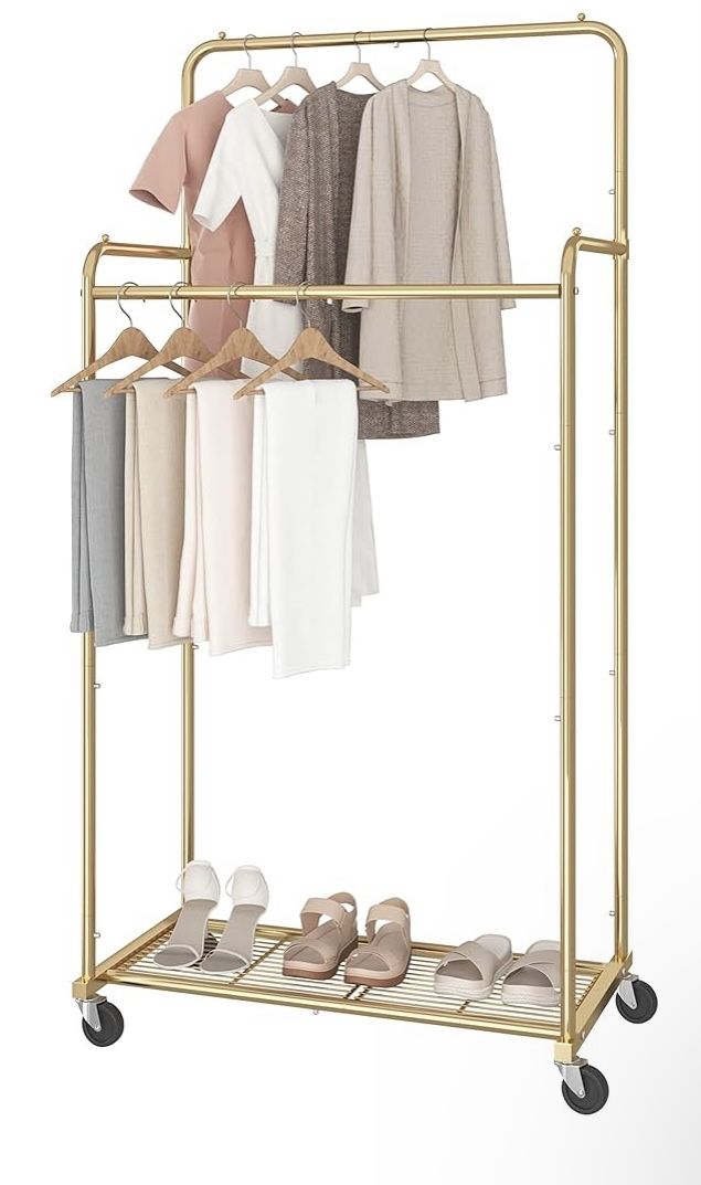Beautiful Clothes / Garment Rack in Gold, on Wheels & Heavy Duty