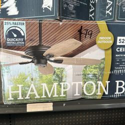 Hampton Bay North Pond 52 in. Indoor/Outdoor Matte Black Ceiling Fan with Downrod and Reversible Motor; Light Kit Adaptable