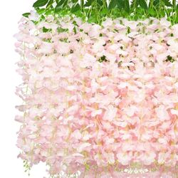24 Pack Light Pink Wisteria Hanging Flowers