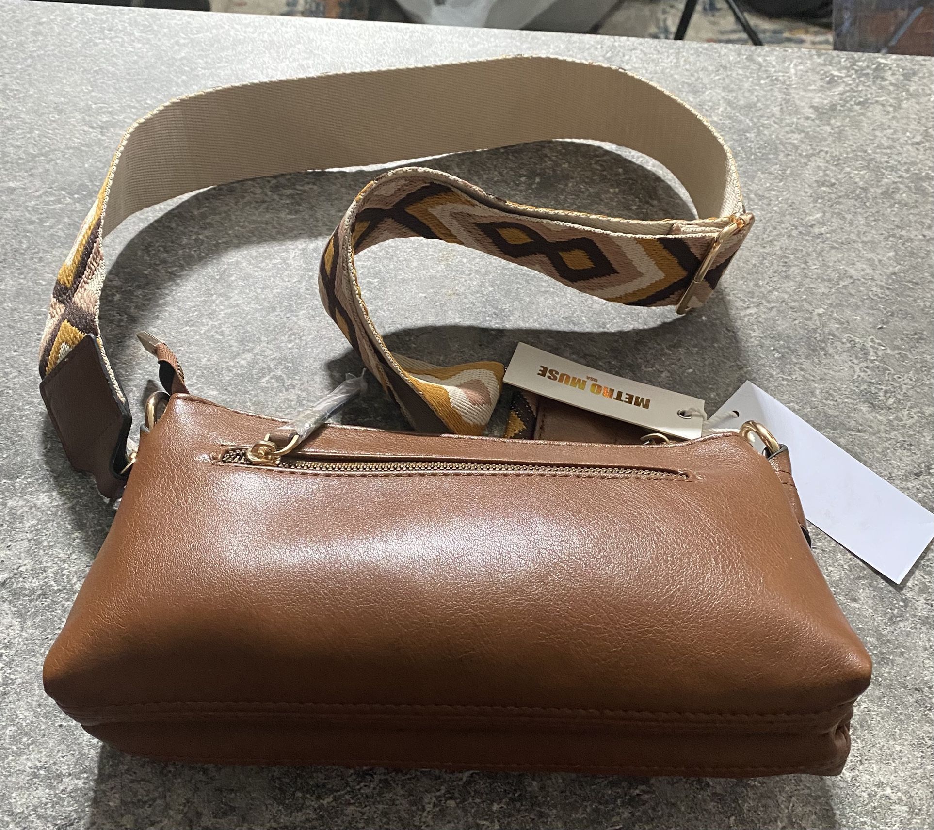 Metro Muse PETA - Vegan Leather Crossbody Bag w/Aztec Strap (New)