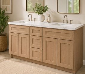 Oak color 60 inch double sinks set