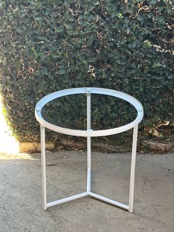 Round Glass Top White Metal Accent Side Table – 18”