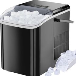Ice Maker, Portable Countertop Icemaker Machine, Self Cleaning Quiet 2 Sizes Bullet Cubes Makers, 9 Cubes in 6 Mins, 26.5lbs/24Hrs with Ice Scoop, Bas