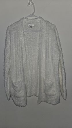 John Paul Richard White Knit Open Front Cardigan Sweater M Pockets Women COD0162