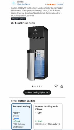 Avalon water dispenser - bottom loading
