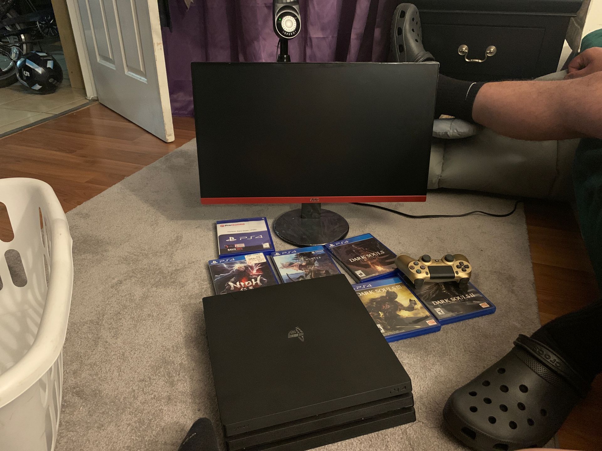 PS4 Pro with monitor and games.