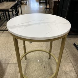 VASAGLE Small Round Side Table w/ Faux Marble Top Glass Shelf Modern Style - Gold