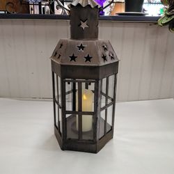Hexagon Metal & Glass Panel Candle Holder Lantern- Located In Shelton 