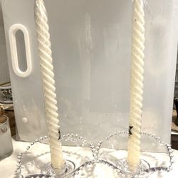 Beautiful Pair Vtg Imperial Glass Candlewick Pattern Candle Stick Holders  Set of 2 Ruffled / Wavy Edge Bowl Shaped  Approx 5.25” diameter x 2.25” T a