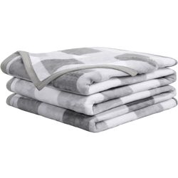 Soft Blanket Warm Fuzzy Microplush Lightweight Thermal Fleece Blankets for Couch Bed Sofa,King,90x108 inch,Grey Plaid