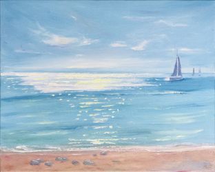 Sailboat Painting Abstract Seascape Original Oil Canvas Art 20 by 16 in