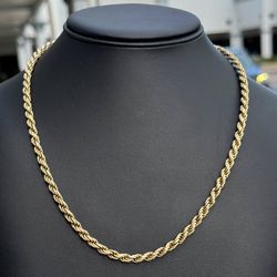 Jewelry .925 sterling silver Rope gold plated chain necklace 22.5” 4.30mm