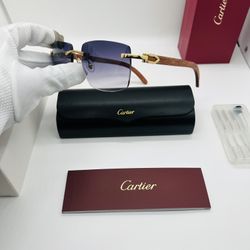 Cartier Frame Sunglasses Wood Frame Gray Lenses