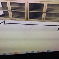 TV STAND FOR UP TO 75 INCH HIGH END MERCANA ARELIUS… 70X18X32H LIGHT TAN WOOD…MISSING TWO SIDE GLASSES NO BIG DEAL..  RETAILS AT 1595 PLUS TAX NEW  IN