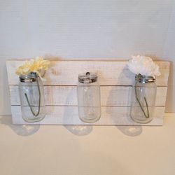 Shabby Chic Wall Art 3 Vases Floral Cottage Core Boho Home Decoration Wall Art