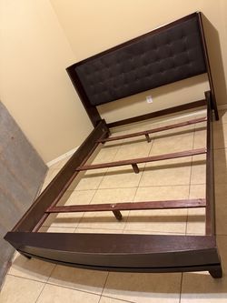 Queen Upholstered Chocolate Brown Suede Solid Wood Bed-Frame