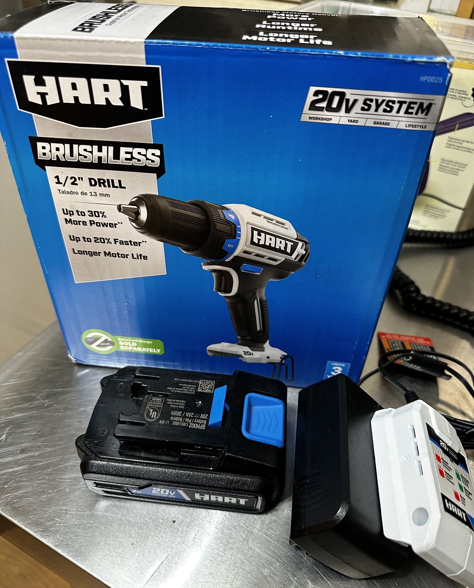 Hart Brushless Cordless 20v Drill With Battery & Charger New