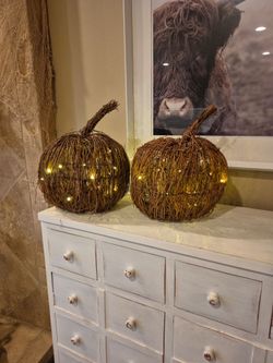 Farmhouse/ Shabby Chic Light up Twig Pumpkins
