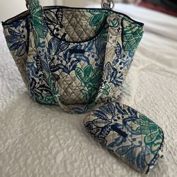 Vera Bradley Glenna Santiago Shoulder Bag Purse Wallet Combo Blue Green Floral NWOT