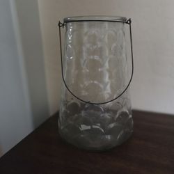 Candle Glass Lantern With Metal Handle, Heavy, Thick Bubbled Glass. 15x7topx8+bottom, $20.00  New Giftable