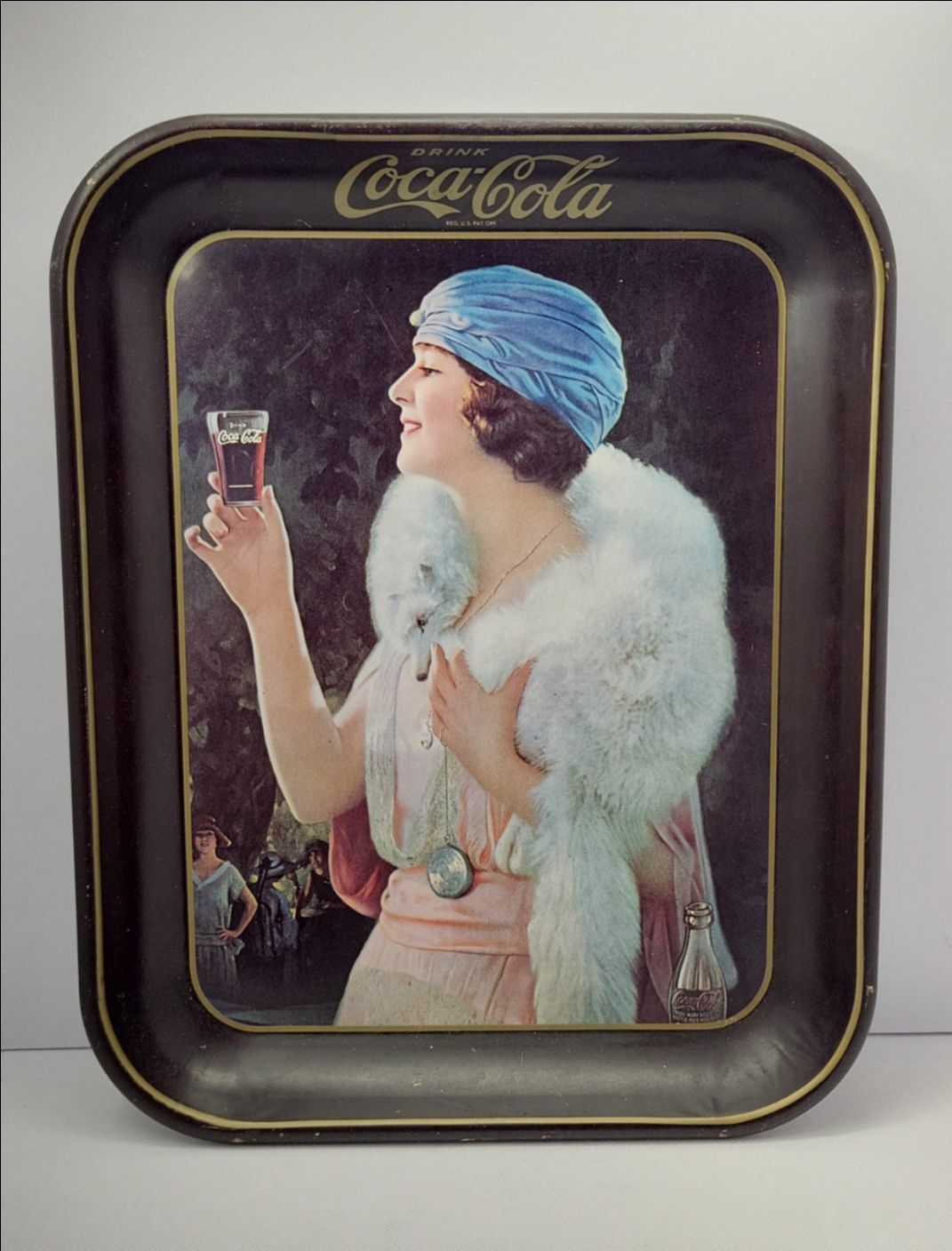 Coca Cola Vintage Style Metal Tray Woman Holding Coke Glass Bar Decor