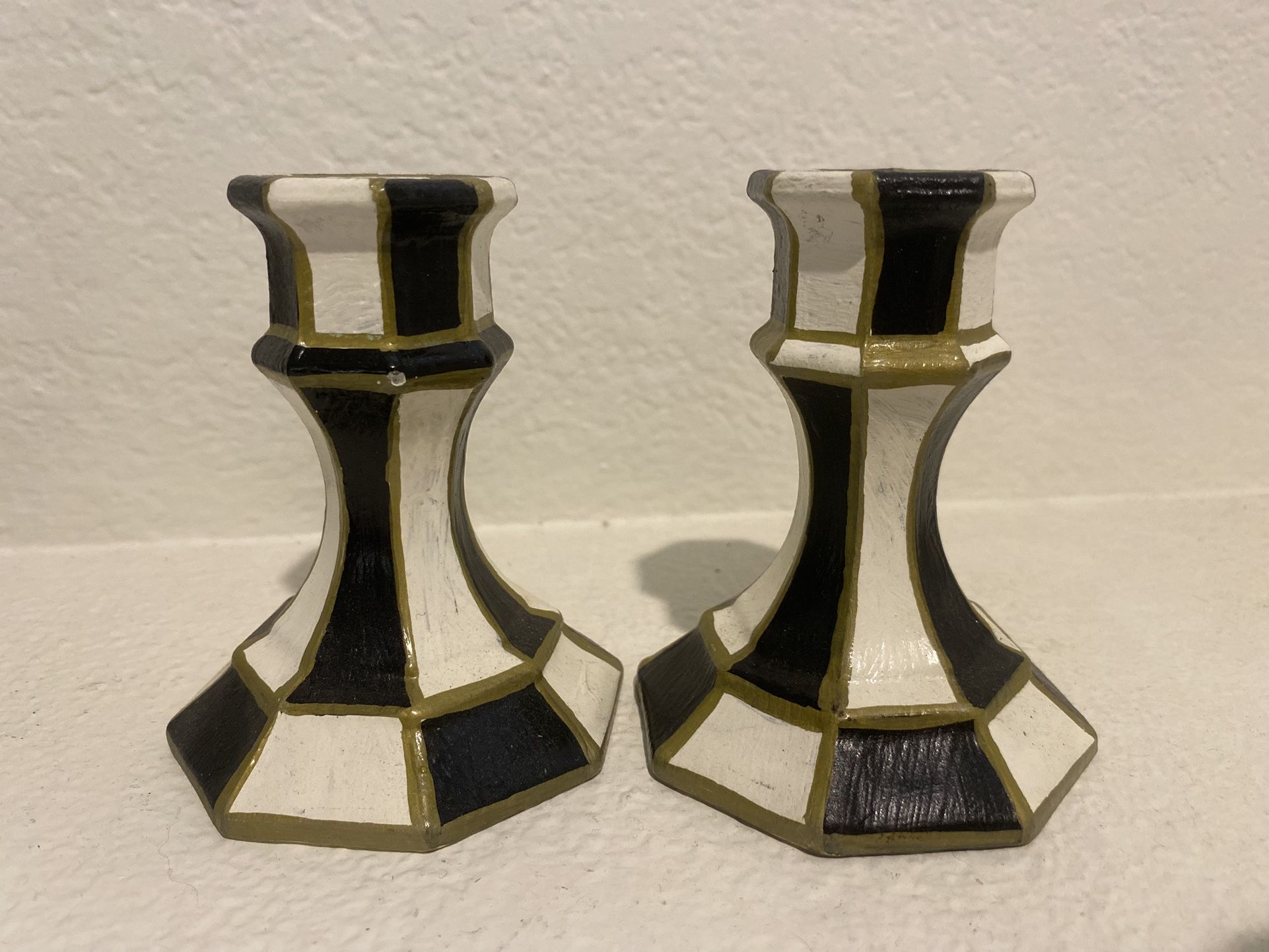 Checkmate Candle Holder Painted Glass Candlestick SET of 2
