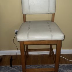 Linon Milano 30" Mid Back Indoor Upholstered Bar Stool, Medium Walnut/Cream Faux Leather