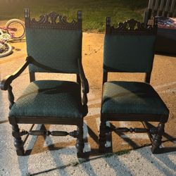Forest Green Retro Solid Wood Chairs