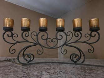 6-Arm Wrought Iron Candelabra with Mercury Glass Votives