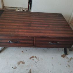 Dark  Wood Cast Iron Coffee Table