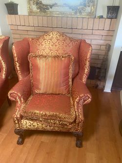 Red and Gold Damask Wingback Accent Chair