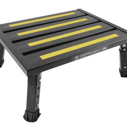Adjustable Height Aluminum RV Step, Stable Foldable Platform Step Stool, Supports Up to 1,000 lb, Non-Slip Rubber Feet and Platform Mat, Easy to Carry