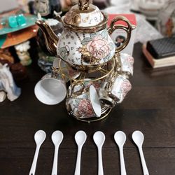 (In The Box)12 Piece European Ceramic Tea Set(Stand, Teapot, 6 Cups And 5 Saucers)