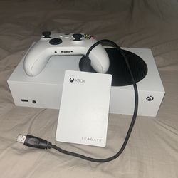 Xbox Series S with external storage drive and controller